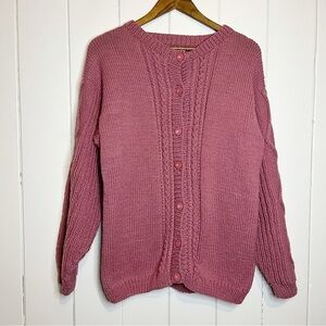 Handmade Acrylic Knit Dusty Rose Cardigan.